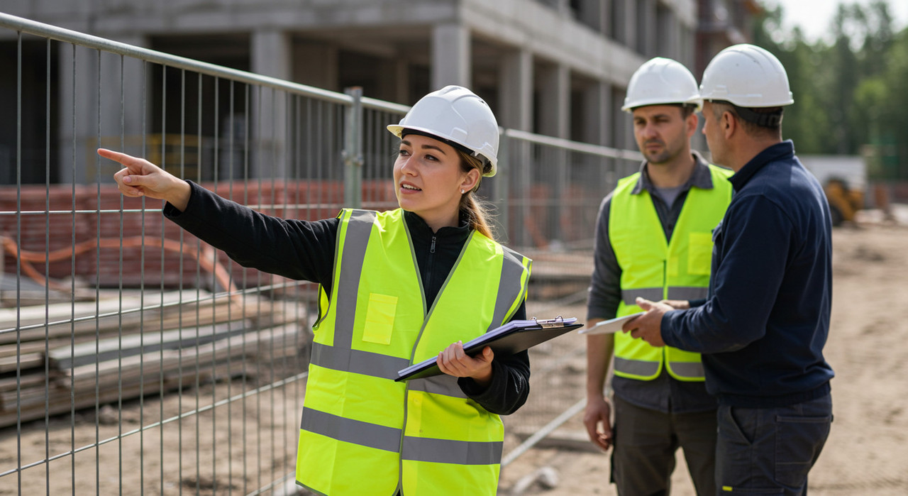 инспектор по безопасности контролирует опасную зону крана