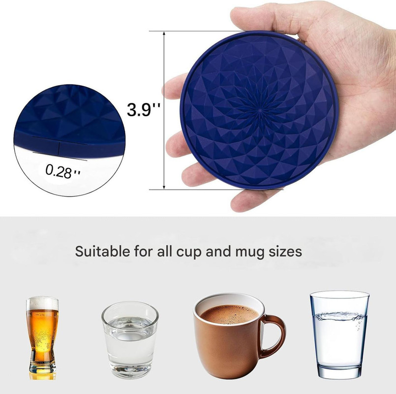 Supplier reference image for Black Geometric Silicone Drink Coasters Set (6 Pack) with Holder - Non-Slip