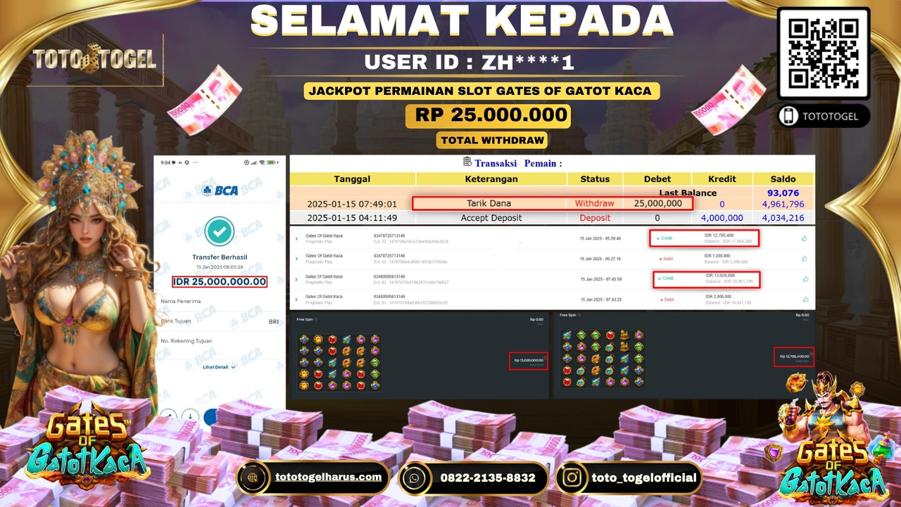 Bukti Pembayaran Jackpot  Permainan Slot Gates Of Gatot Kaca  :ZH****1  LUNAS