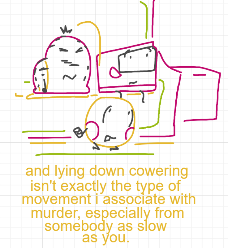 A panel from A Murder On The, episode six of the Board Boards object show by Furretwalk/WalkingFurret.