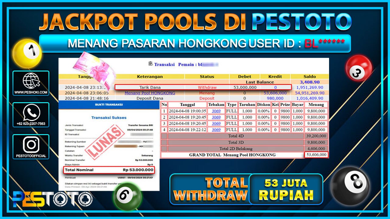 HANYA DI PESTOTO JP PASTI DI BAYAR LUNAS DAN CEPAT!!!!!! JP TOGEL { HONGKONG } Rp.53.000.000 !!!!!