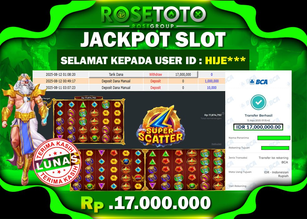 ROSETOTO JACKPOT SLOT Gates Of Olympus Super Scatter Rp.17.000.000.,- LUNAS