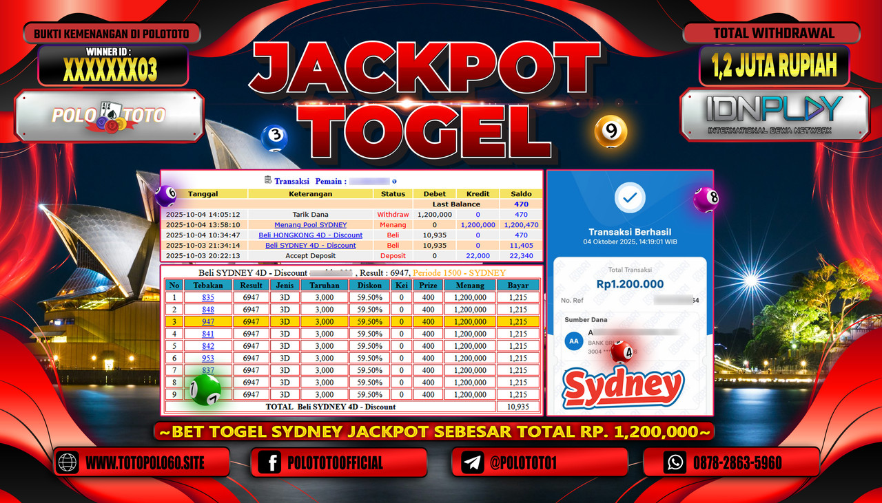 POLOTOTO JACKPOT TOGEL POOL SYDNEY Rp.1.200.000,- LUNAS