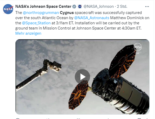 Cygnus Raumtransporter an ISS