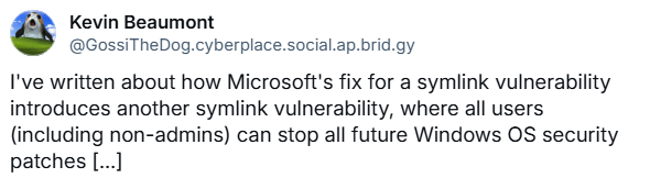 Kevin Beaumont about CVE-2025–21204 patch fail