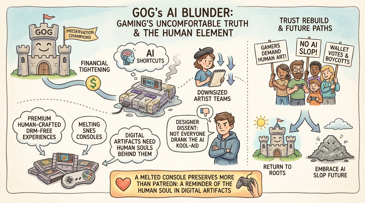 Distorted retro gaming setup with melting console and surreal artifacts