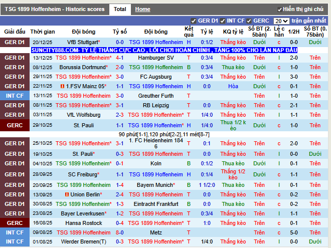 Phong độ gần đây Hoffenheim