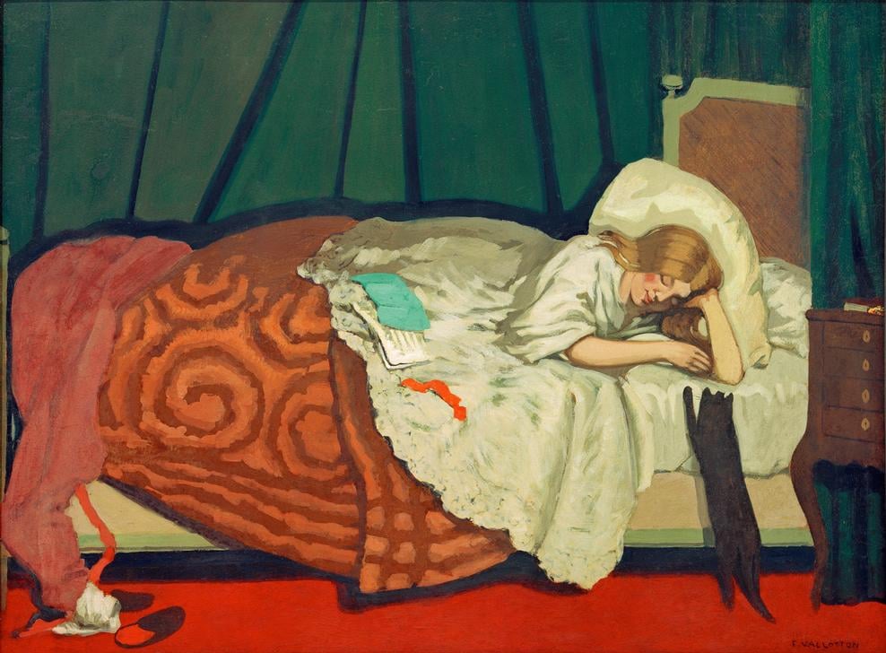 3-Felix-Edouard-Vallotton-Femme-couche-jouant-avec-un-chat-Meister-Drucke-686377