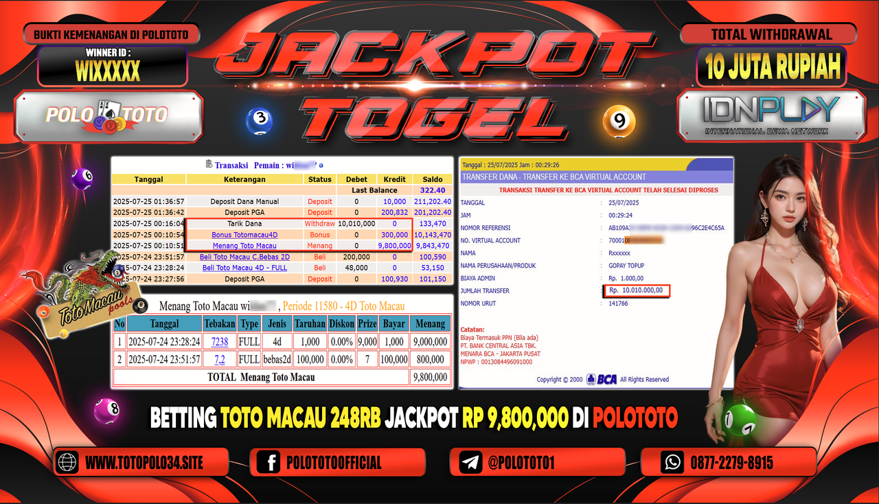 POLOTOTO JACKPOT TOGEL TOTO MACAU Rp.10.000.000,- LUNAS