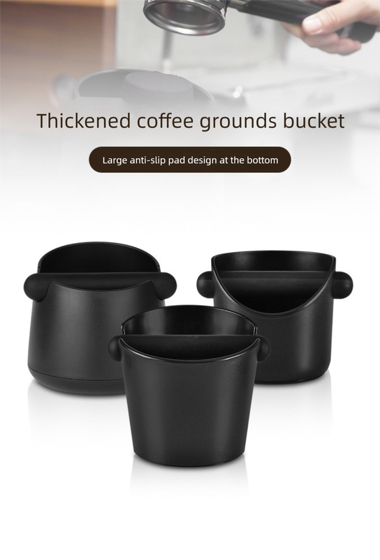Compact Flat Mouth Espresso Knock Box Coffee Grounds Waste Bin with Anti-Slip Base and Rubber Bar for Home Coffee Stations