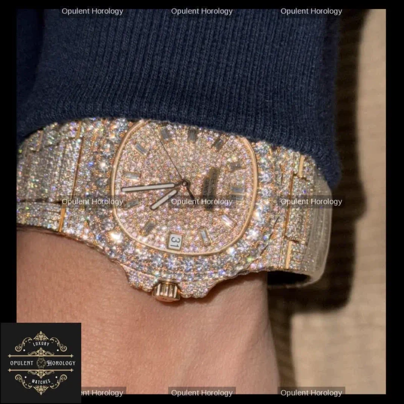 Patek Philippe Nautilus 5719 – 40 mm Full Moissanite 18K Gold-Plated Edition - Super Clone