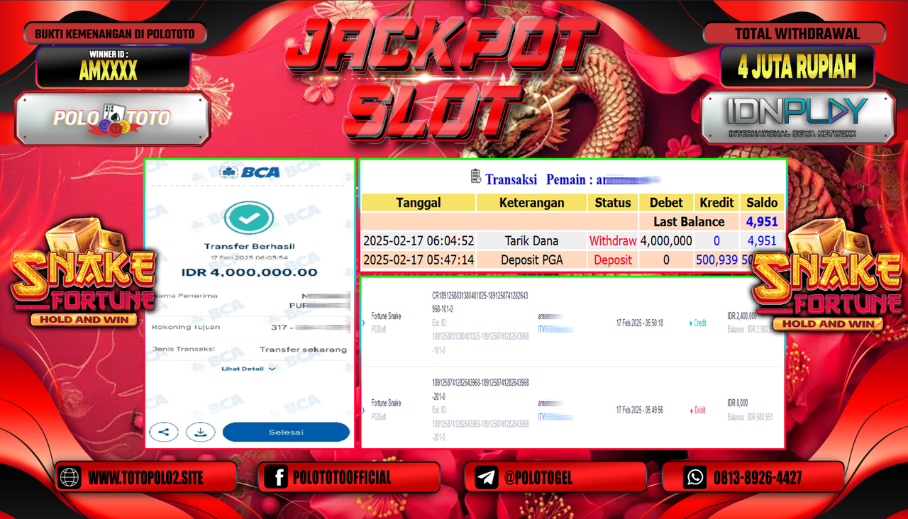 POLOTOTO JACKPOT SLOT FORTUNE SNAKE Rp.4.000.000,-