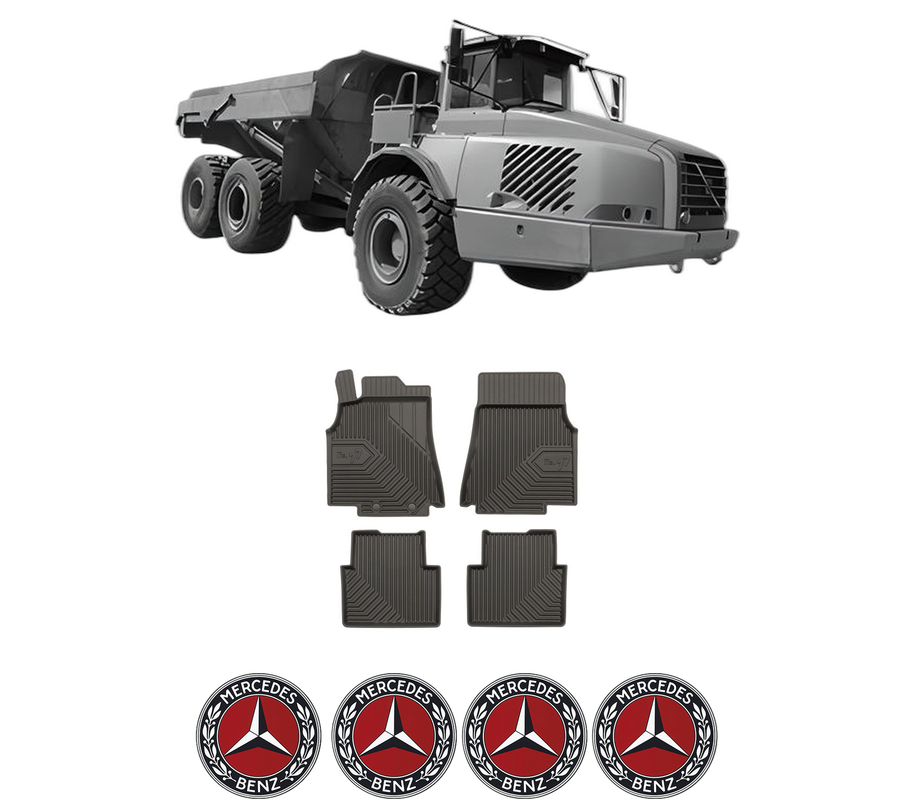 Set covorase presuri MERCEDES-BENZ A din 2004-2018, auto, din cauciuc thermoplastic, 4 Stickere auto cu MERCEDES-BENZ
