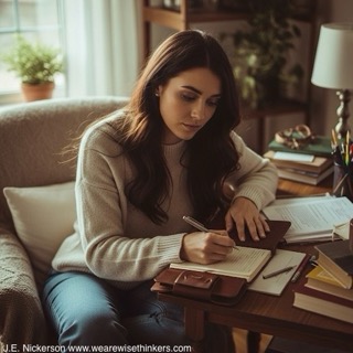 A lone writer journaling in soft morning light — symbolizing early, unseen effort.