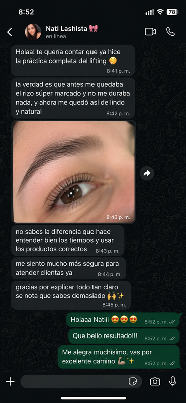 Mensaje de una alumna mostrando sus resultados