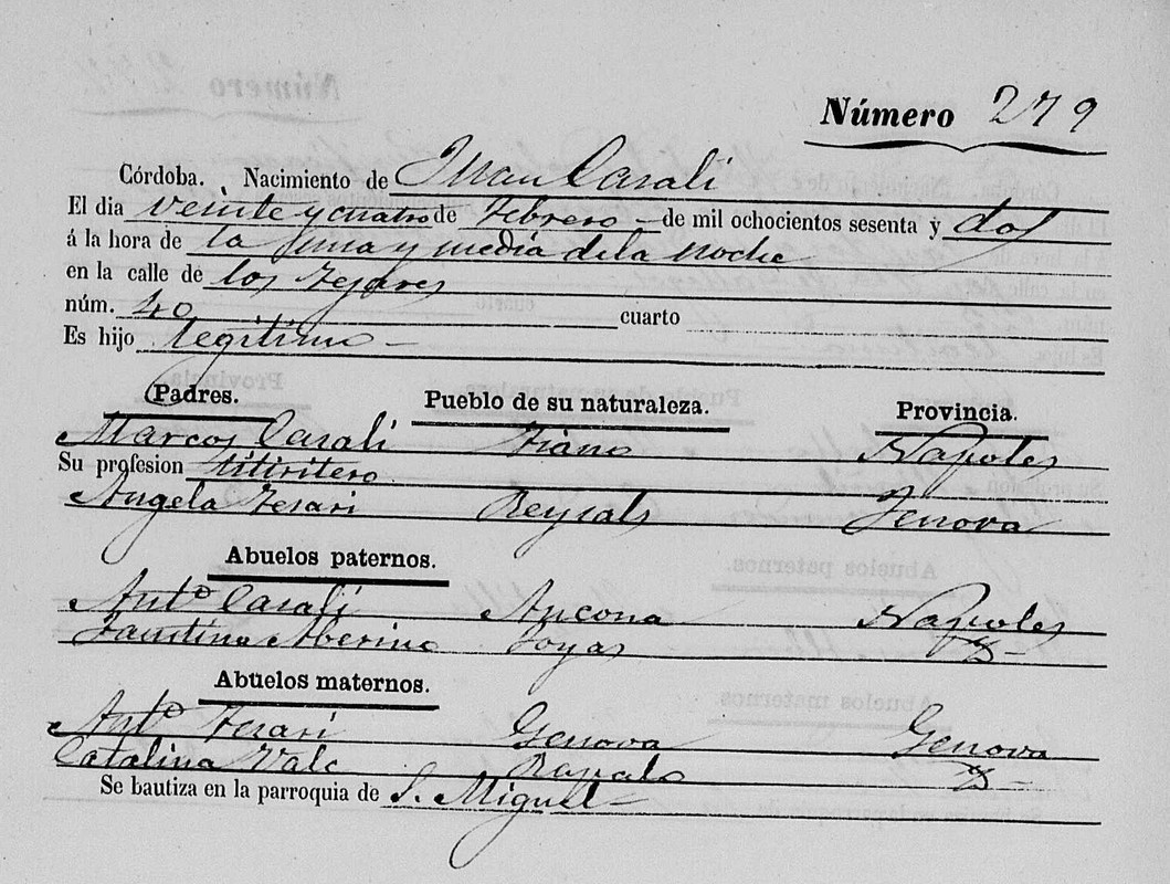 Juan Casali -  Provincia de Córdoba, registros municipales, 1509-1947