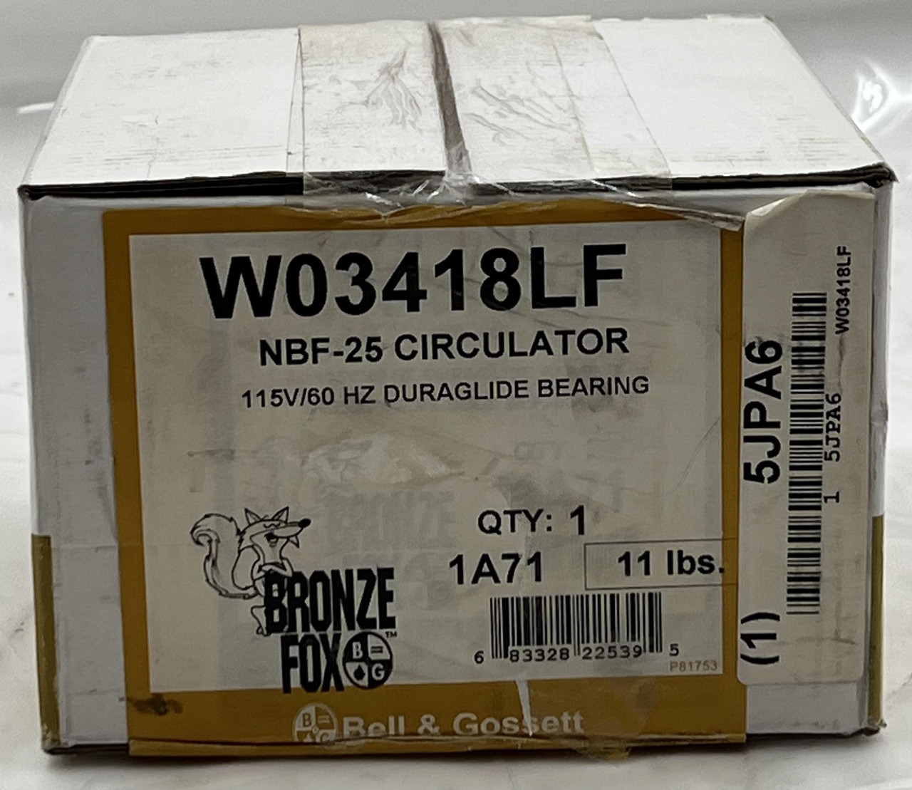 BELL & GOSSETT BRONZE FOX NBF-25 CIRCULATOR CIRC PUMP 115V/60HZ W03418LF 1A71