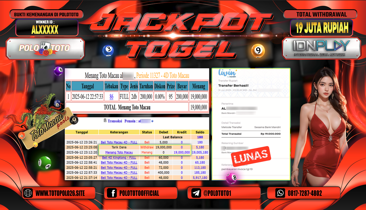 POLOTOTO JACKPOT TOGEL TOTO MACAU Rp.19.000.000,-