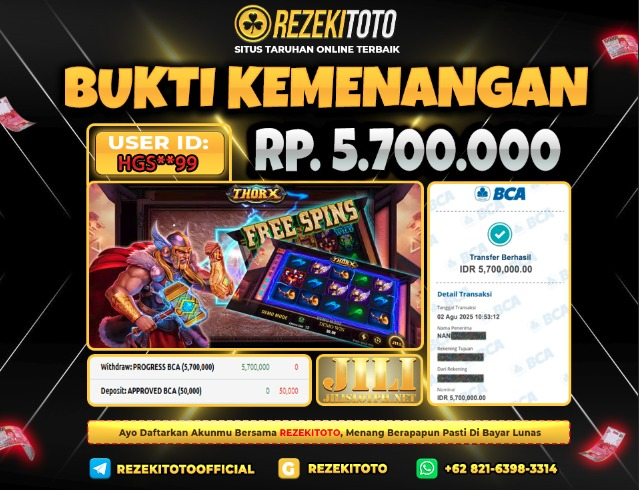 BUKTI KEMENANGAN 2 AGUSTUS 2025  THOR X 5 JUTA 