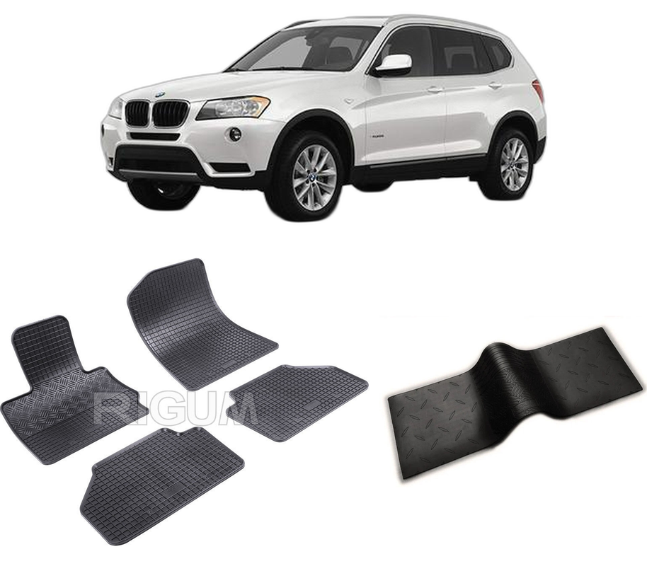 Set covorase auto BMW X3 F25 din 11.2010-10.2017, cu covoras tunel median, CAROSERIE SUV, Presuri cauciuc 100%, compatibil cu autoturismul BMW X3 F25, Rigum