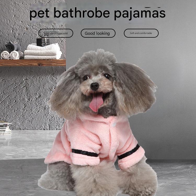 Pink Cozy Pet Bathrobe Sleepwear – Plush Fleece Dog Robe with Hood and Adjustable Waistband for Small to Medium Breeds(Size:XL)