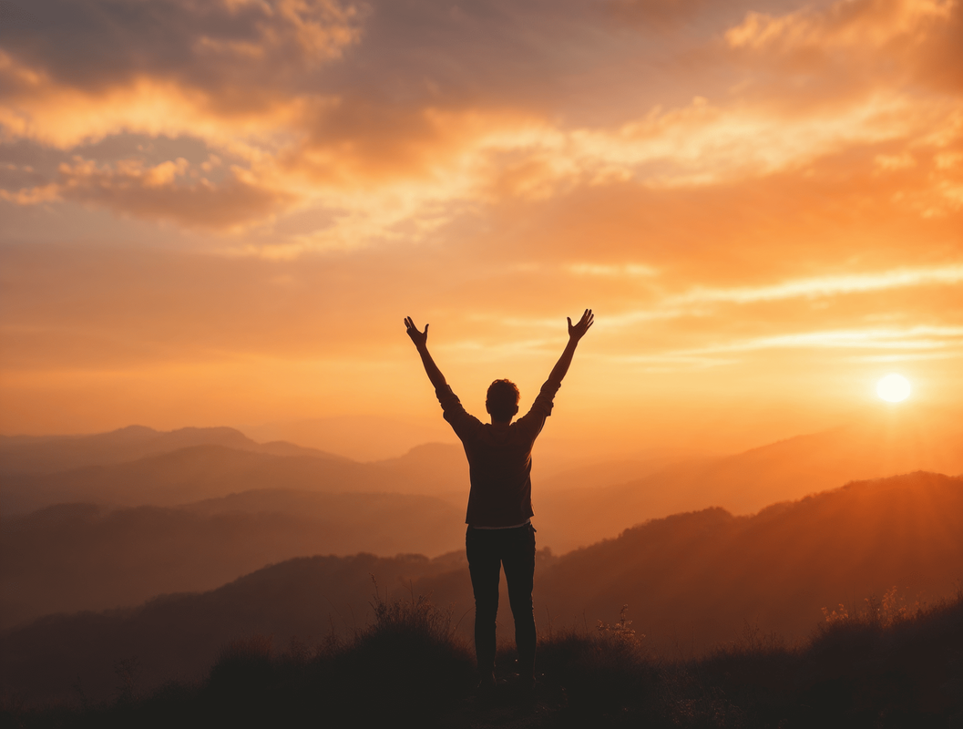 Person with arms raised at sunrise symbolizing a lifestyle of worship.