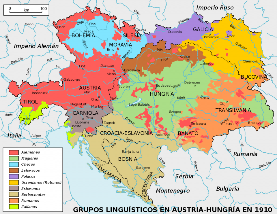5 coronas Francisco José I. Imperio Austrohúngaro (Hungría). 1908. Grupos-linguisticos-960x743