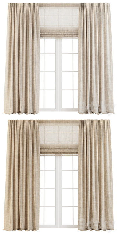 Linen Curtains with Roman Shades