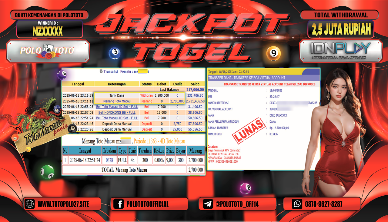 POLOTOTO JACKPOT TOGEL TOTO MACAU Rp.2.500.000,-