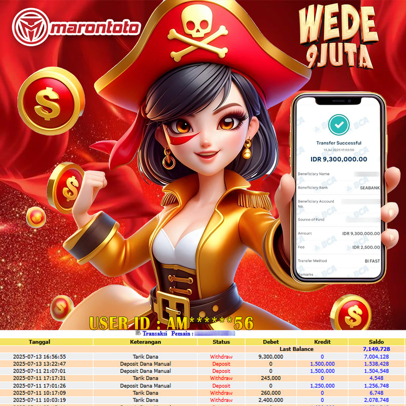 Bukti Kemenangan Member Marontoto Sebesar 9,300,000 JuTa