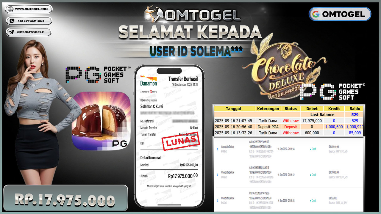 OMTOGEL JACKPOT PGSOFT CHOCOLATE DELUXE 17 JUTA DI BAYAR LUNAS ,-