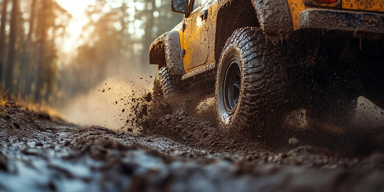 Автомобиль на бездорожье в лесу