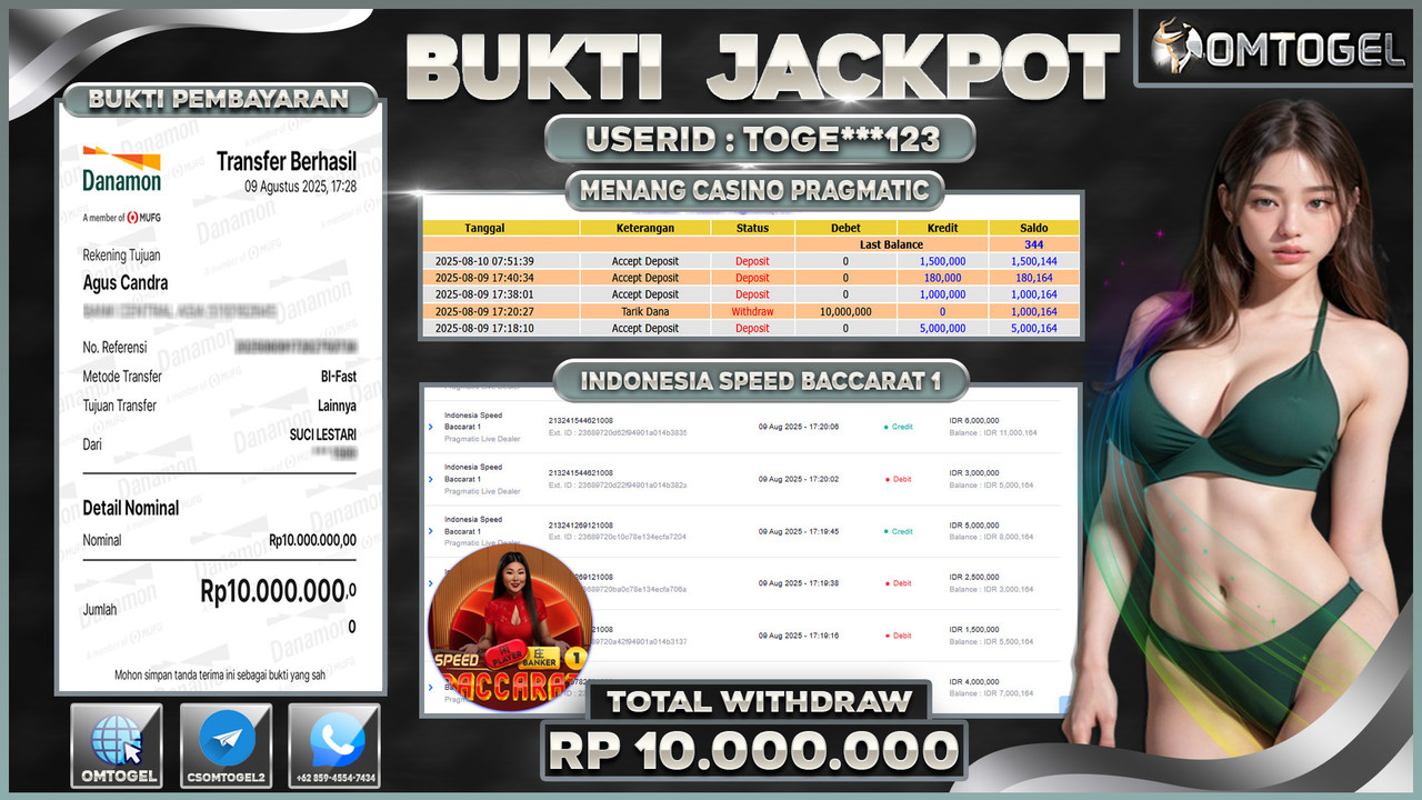 OMTOGEL JACKPOT PRAGMATIC CASINO INDONESIA SPEED BACCARAT 1 10 JUTA DI BAYAR LUNAS ,-