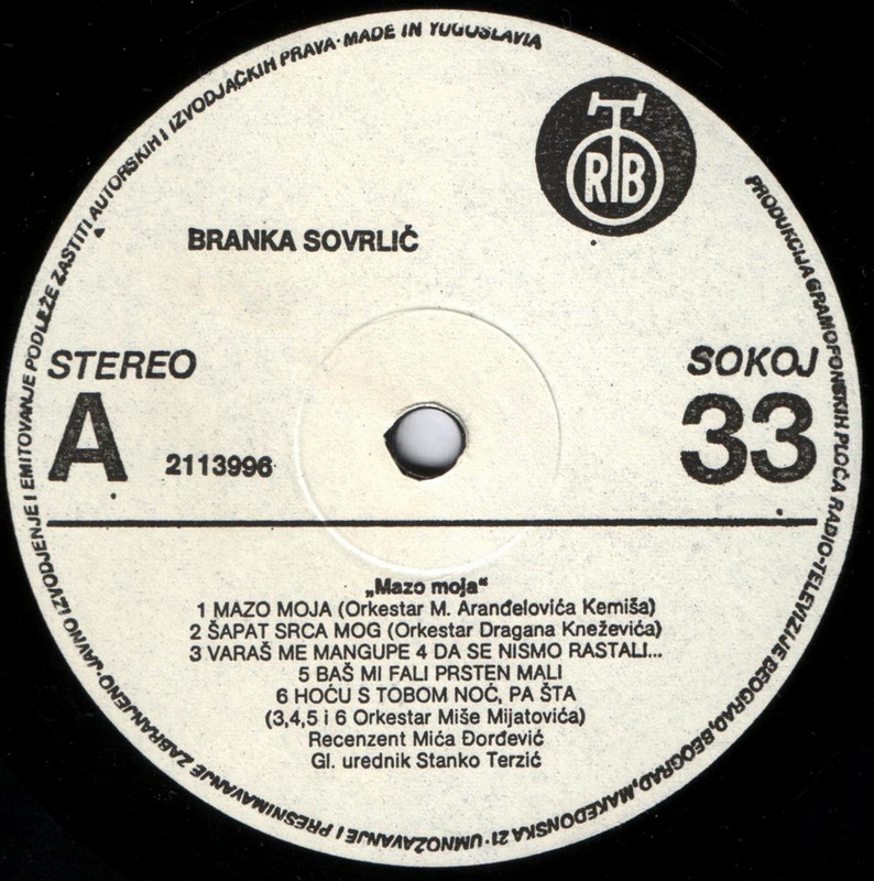 Branka Sovrlic - 1985 - Mazo moja - A