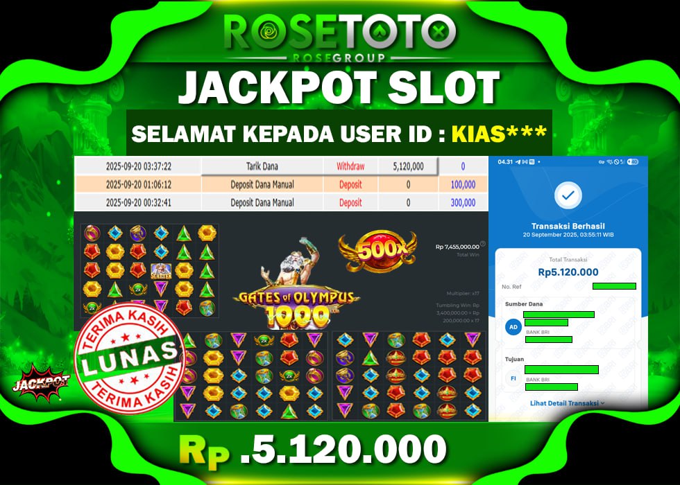ROSETOTO JACKPOT SLOT Gates Of Olympus 1000 Rp.5.120.000.,- LUNAS