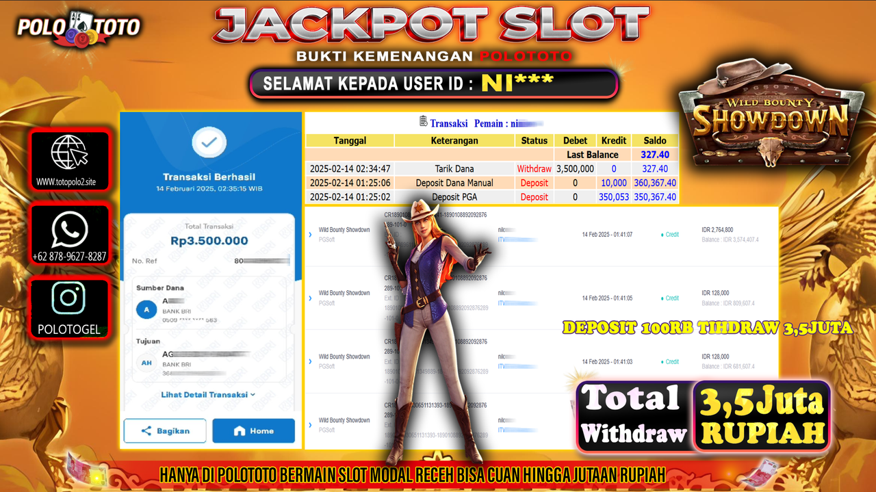 POLOTOTO JACKPOT SLOT WILD BOUNTY SHOWDOWN Rp.3.500.000,-