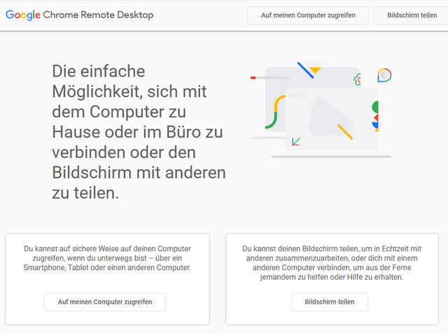 Chrome Remote Desktop-Seite