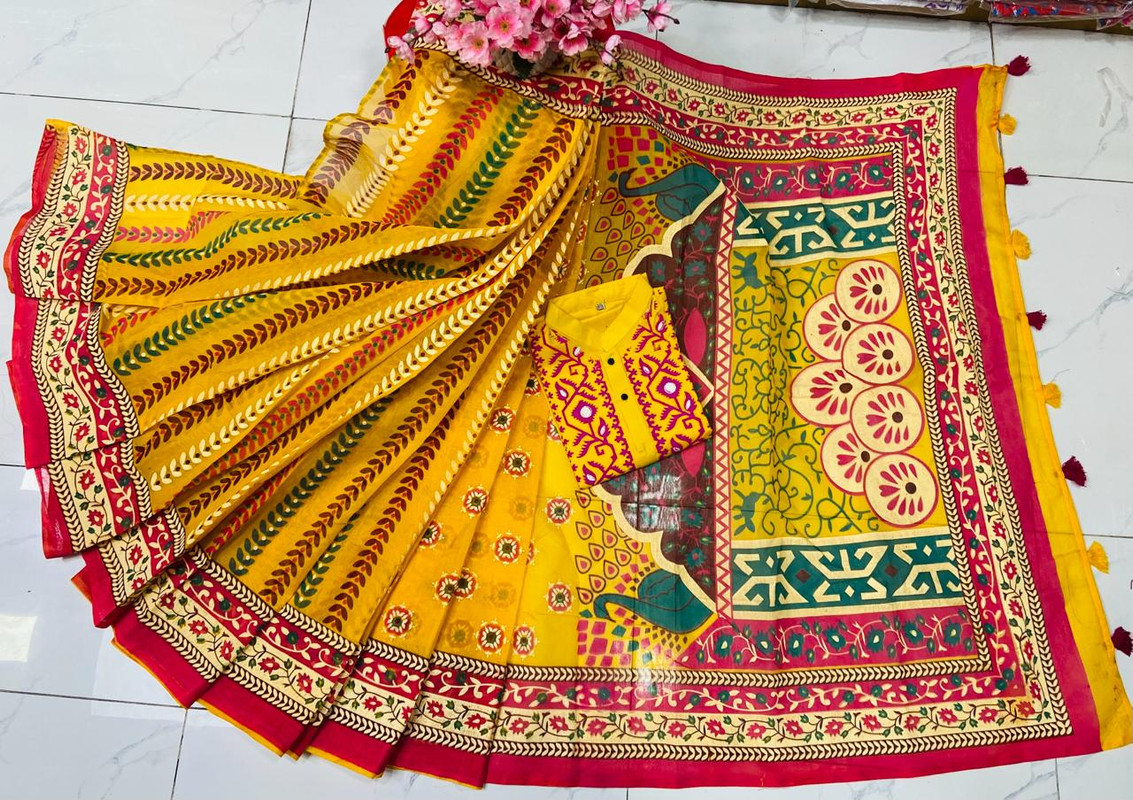 Half Silk Sharee and Cotton Panjabi Couple Set