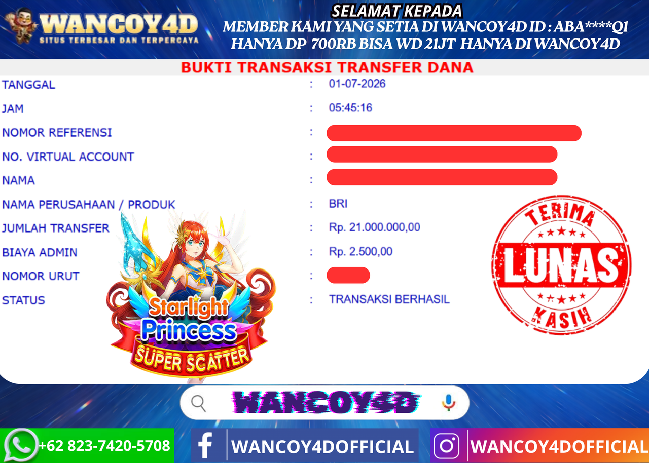 WANCOY4D JACKPOT STARLIGHT PRINCESS SUPER SECETTER PRAGMATIC RP.21.000.000 -LUNAS