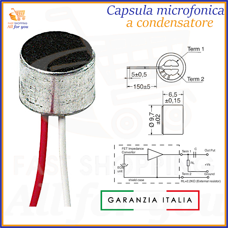 Capsula per x microfono dinamica microfonica capsule microfoniche a condensatore preamplificata con fili