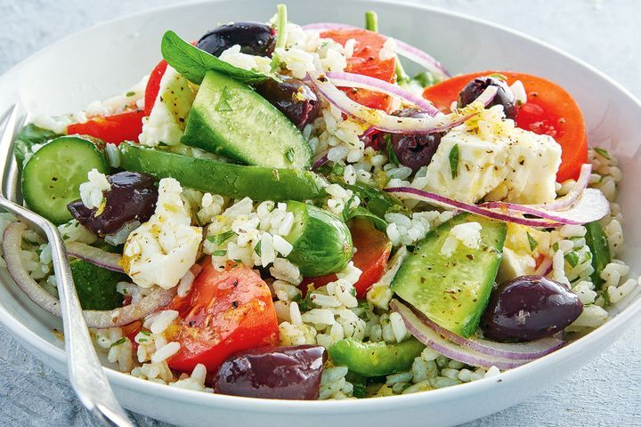 Mediterranean Rice Serving of mixed greens With Olives & Feta