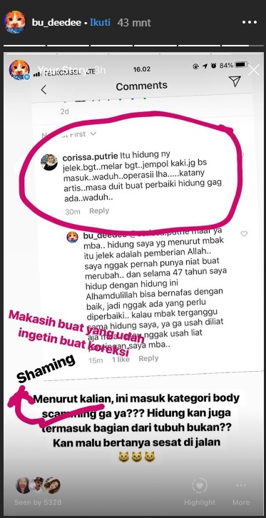 Unggahan Dian Nitami yangmerekasi body shaming yang dilakukan netizen padanya.