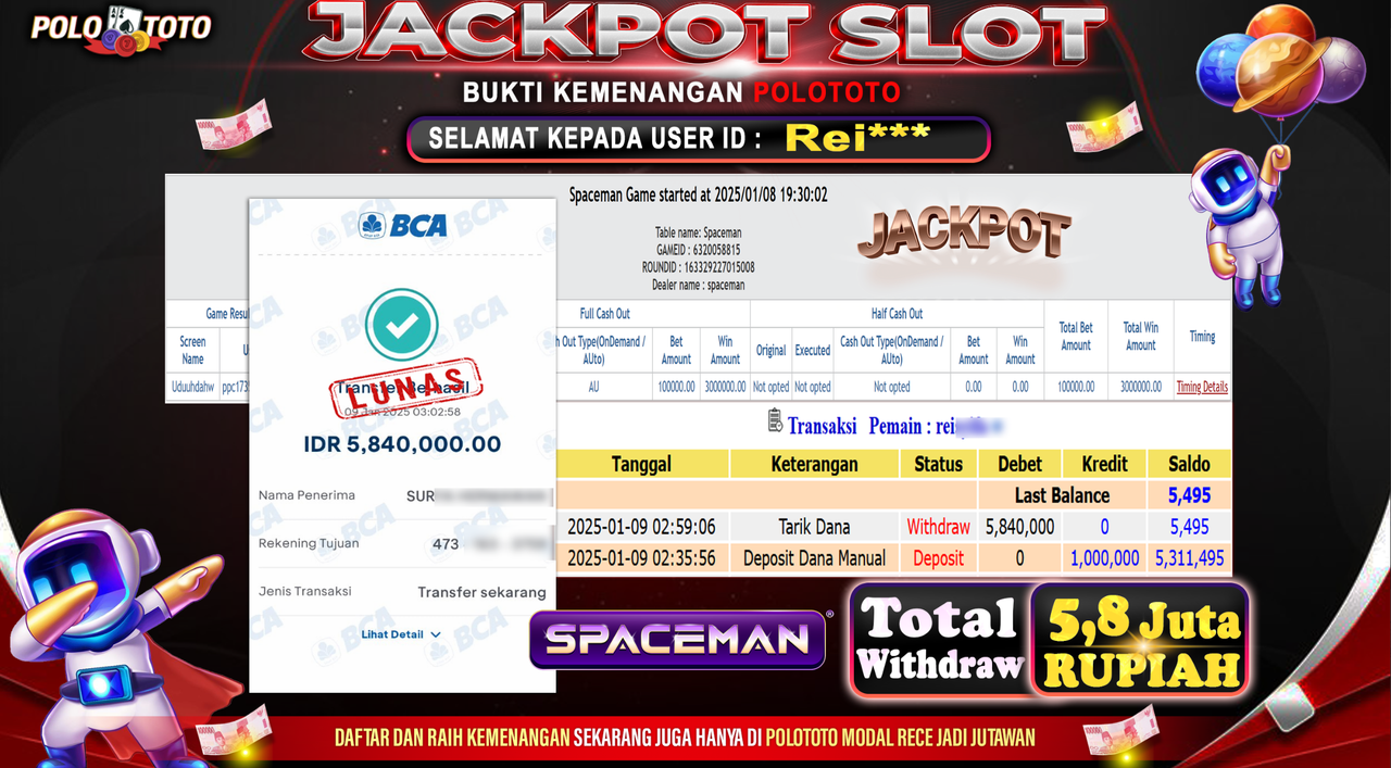POLOTOTO JACKPOT SLOT SPACEMAN Rp.5,840.000,-