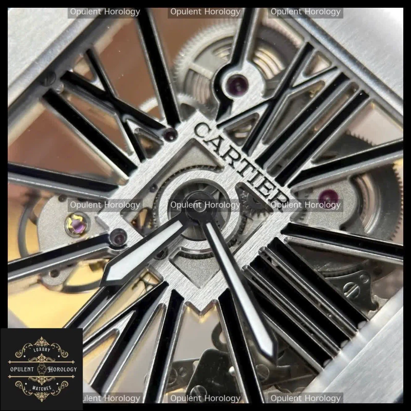 Cartier Santos Skeleton Replica 1:1 Watch Black Bezel 39.8mm Manual Winding Movement