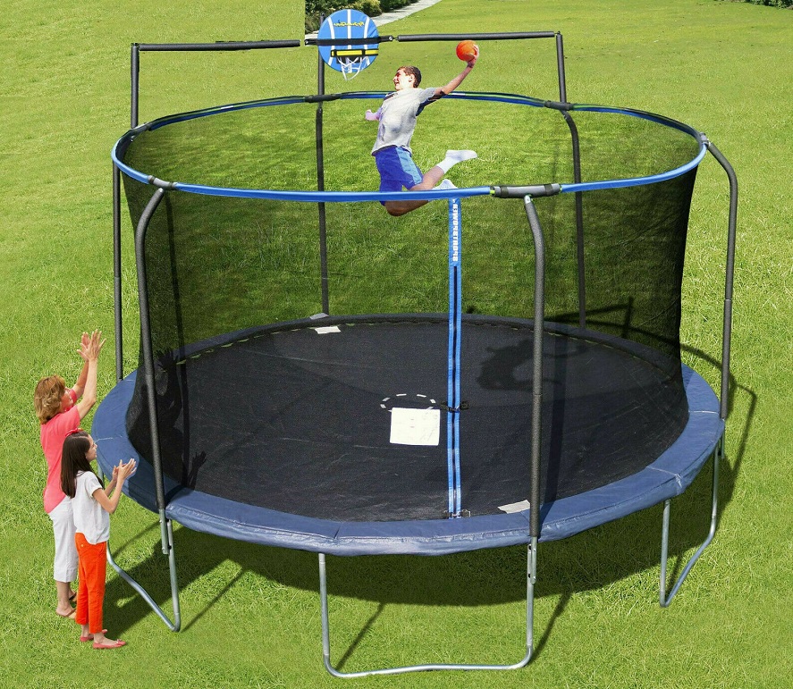 Pro Trampoline 14 Foot Basketball Slama Jama System Heavy Duty