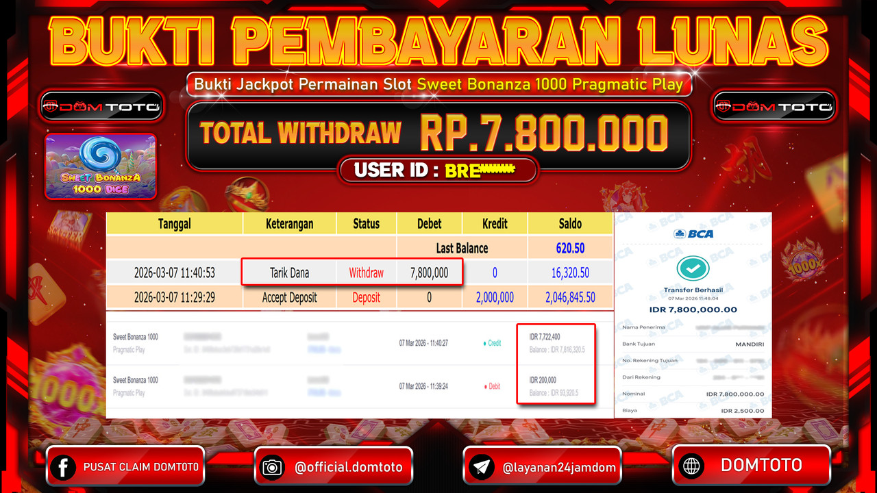 JACKPOT SLOT Slot Sweet Bonanza 1000 Pragmatic Play 07 MARET 2026