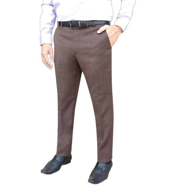 Men's Formal Trouser Slim Fit Plain Front Cross Pocket Color: 907(45 KHAKI  Color) - FIT ELEGANCE