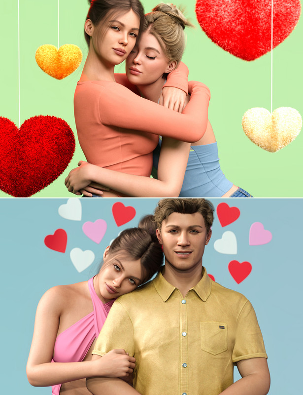 Z Family Love Couple Poses for Genesis 9 and 8