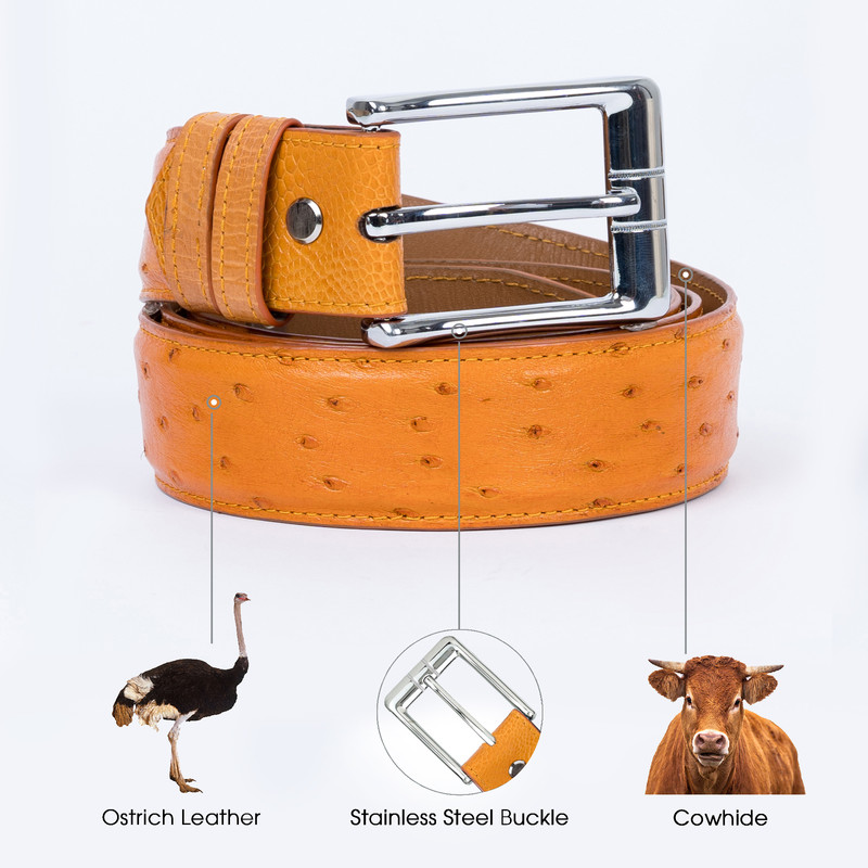 Genuine Full Quill Ostrich Leather Skin Men's Belt Pin