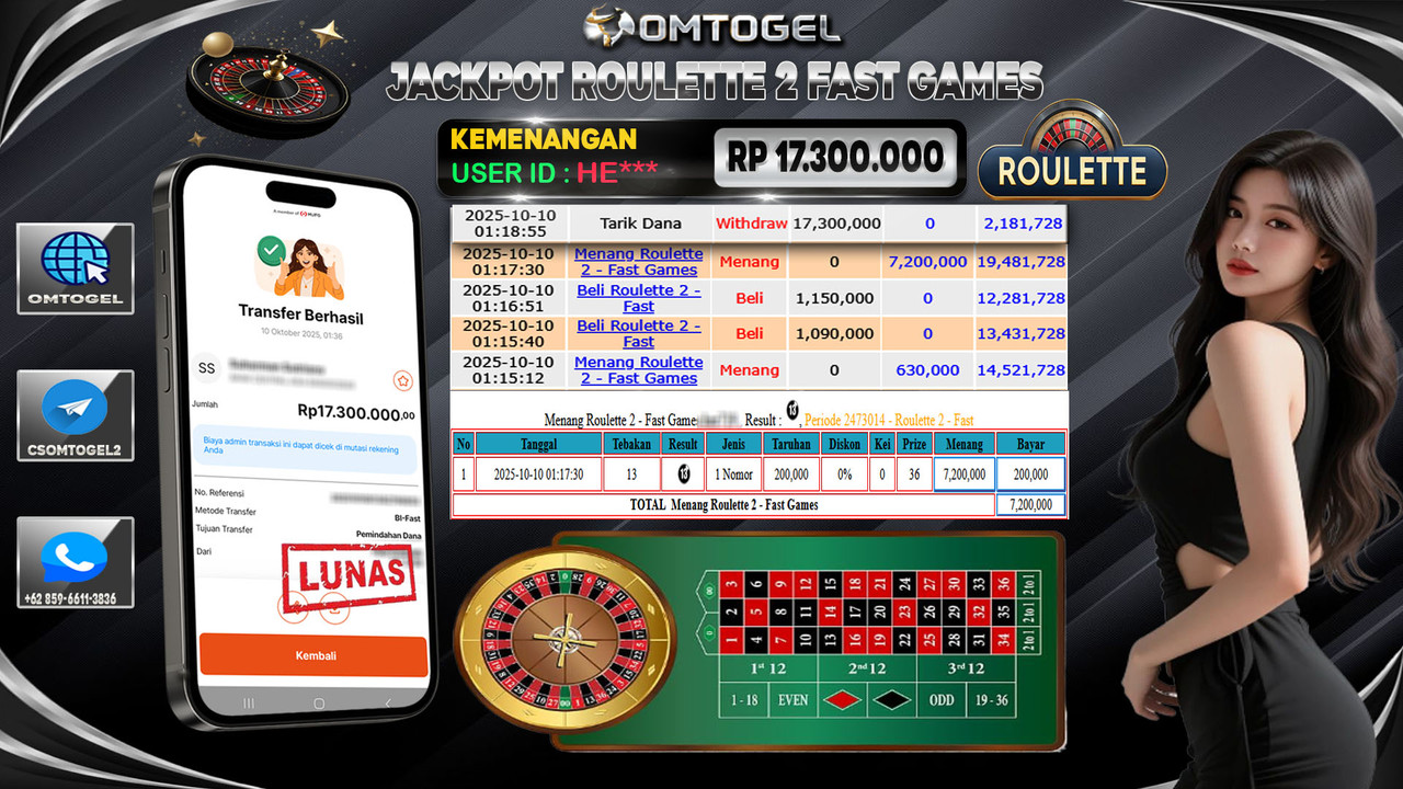 OMTOGEL JACKPOT LIVE GAMES ROULETTE 2 - FAST 17 JUTA DI BAYAR LUNAS ,-
